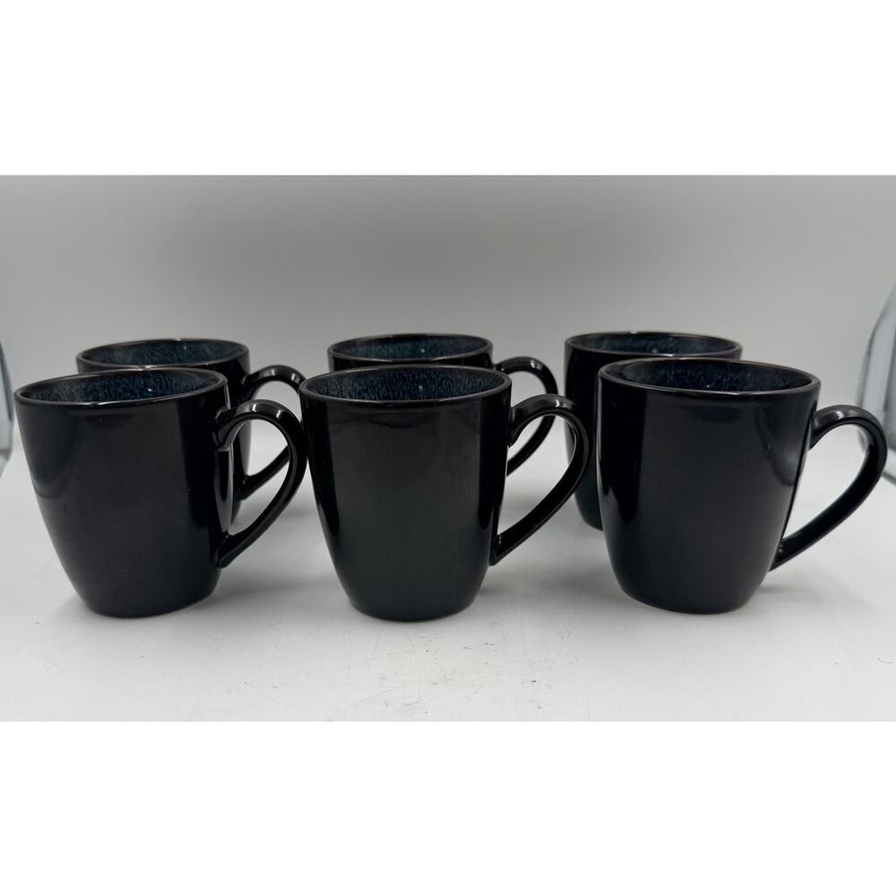 Gibson Elite Ceramic Coffee Mug Matte Black & Teal Set of 6